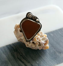 Load image into Gallery viewer, Amber Brown Sea Glass Sterling Silver Ring