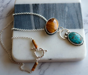 Tiger Eye and Tibetan Turquoise Sterling Silver Necklace