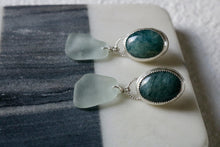 Load image into Gallery viewer, Aquamarine and Sea Glass Fine Silver Earrings
