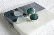Load image into Gallery viewer, Aquamarine and Sea Glass Fine Silver Earrings