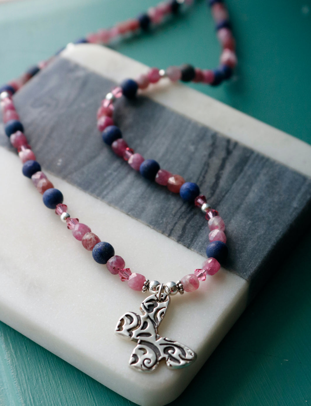 Butterfly and Tourmaline Fine Silver Pendant