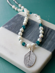 Natural Leaf and Mother of Pearl Fine Silver Pendant