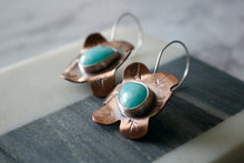 Load image into Gallery viewer, Amazonite Copper and Sterling Silver Flower Earrings
