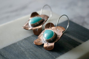 Amazonite Copper and Sterling Silver Flower Earrings