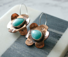 Load image into Gallery viewer, Amazonite Copper and Sterling Silver Flower Earrings

