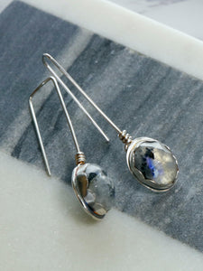 Rainbow Moonstone with Black Tourmaline Sterling Silver Earrings