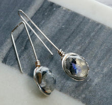 Load image into Gallery viewer, Rainbow Moonstone with Black Tourmaline Sterling Silver Earrings
