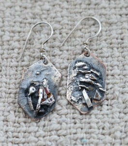 Sterling Silver and Copper Hexagon Earrings