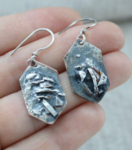Sterling Silver and Copper Hexagon Earrings