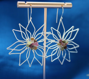 Sterling Silver Tourmaline Flower Earrings
