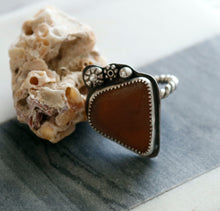 Load image into Gallery viewer, Amber Brown Sea Glass Sterling Silver Ring
