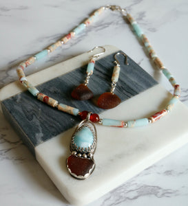 Larimar and Amber Sea Glass Set