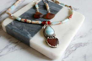 Larimar and Amber Sea Glass Set