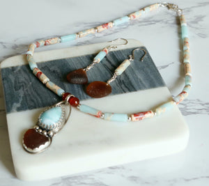 Larimar and Amber Sea Glass Set