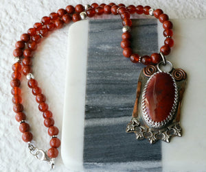 Red Mookaite Jasper Sterling Silver and Copper Necklace