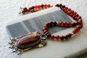 Red Mookaite Jasper Sterling Silver and Copper Necklace