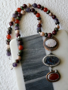 Multi Stone Sterling Silver and Copper Necklace