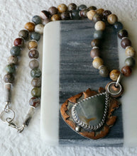 Load image into Gallery viewer, Gray Mookaite Jasper Sterling Silver and Copper Necklace
