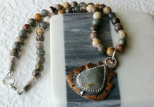 Load image into Gallery viewer, Gray Mookaite Jasper Sterling Silver and Copper Necklace
