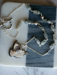 Dove and Rutilated Quartz Sterling Silver Necklace