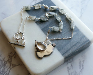 Dove and Rutilated Quartz Sterling Silver Necklace