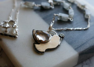 Dove and Rutilated Quartz Sterling Silver Necklace