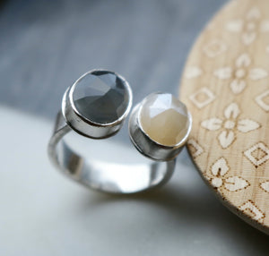 Mystic Moonstone Sterling Silver Cuff Ring