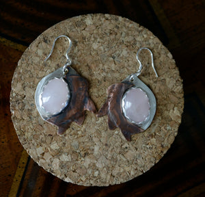 Rose Quartz Sterling Silver & Copper Earrings