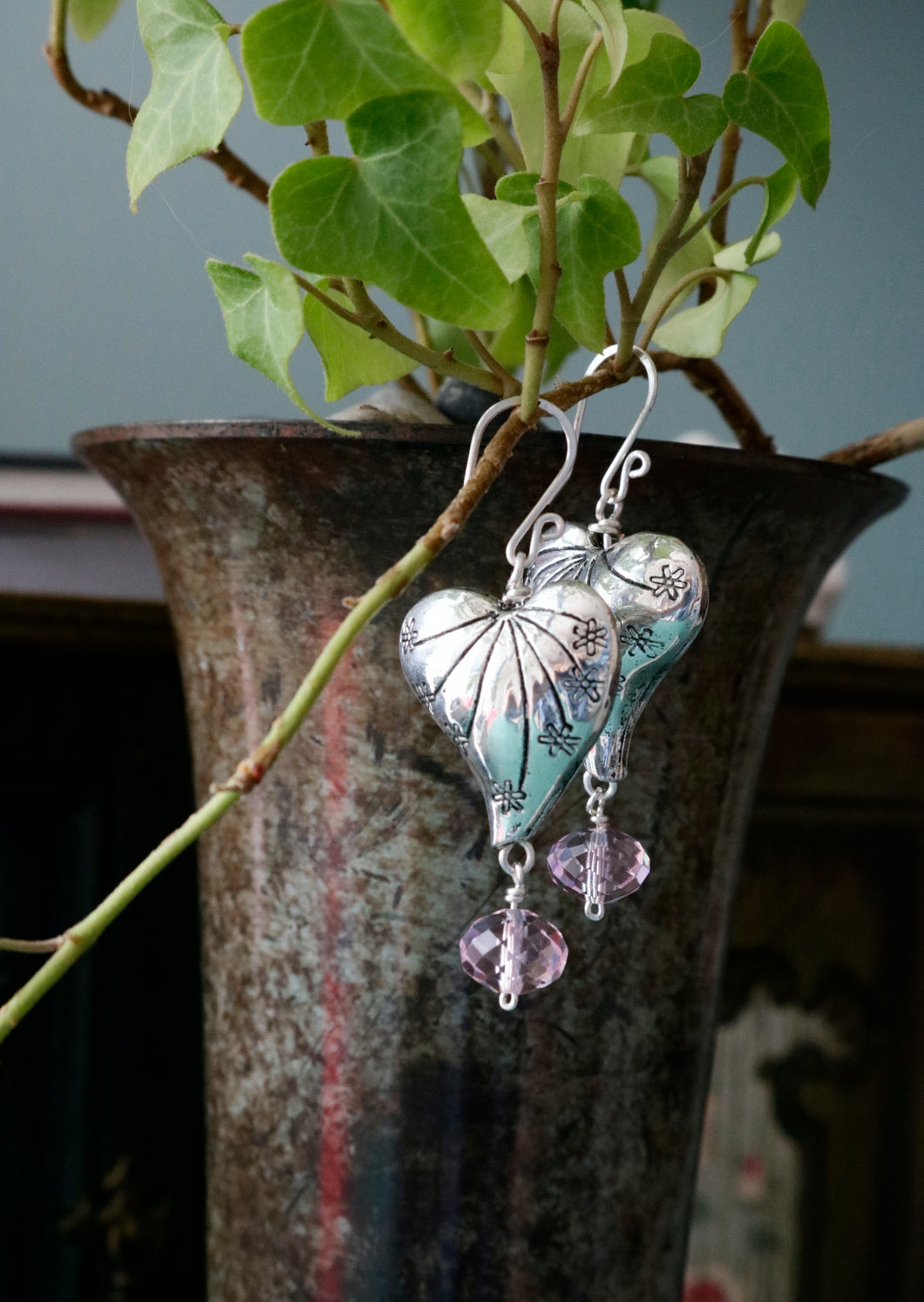 Antique Silver Heart Earrings