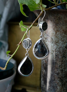 Labradorite with Sapphire Sterling Silver Drop Earrings