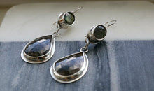 Load image into Gallery viewer, Labradorite with Sapphire Sterling Silver Drop Earrings
