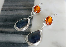 Load image into Gallery viewer, Amber with Blue Sapphire Sterling Silver Earrings
