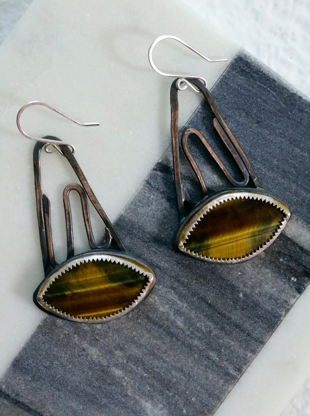 Natural Tiger's Eye Copper and Sterling Silver Earrings