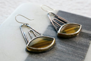 Natural Tiger's Eye Copper and Sterling Silver Earrings