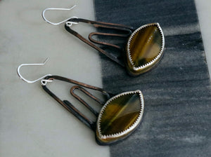 Natural Tiger's Eye Copper and Sterling Silver Earrings