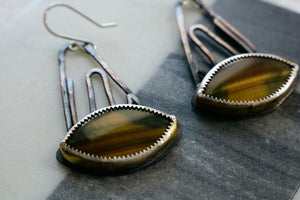 Natural Tiger's Eye Copper and Sterling Silver Earrings