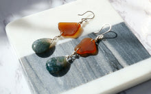 Load image into Gallery viewer, Moss Agate and Sea Glass Sterling Silver Earrings
