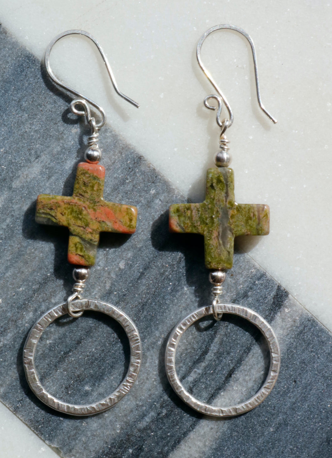 Unakite Jasper Sterling Silver Earrings