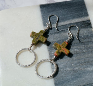 Unakite Jasper Sterling Silver Earrings