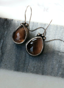 Smokey Quartz Patina Sterling Silver Earrings