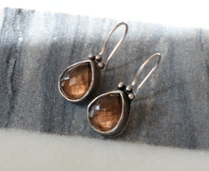 Smokey Quartz Patina Sterling Silver Earrings