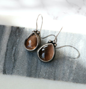 Smokey Quartz Patina Sterling Silver Earrings