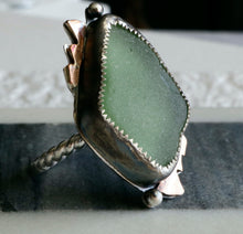 Load image into Gallery viewer, Teal Sea Glass Sterling and Copper Ring

